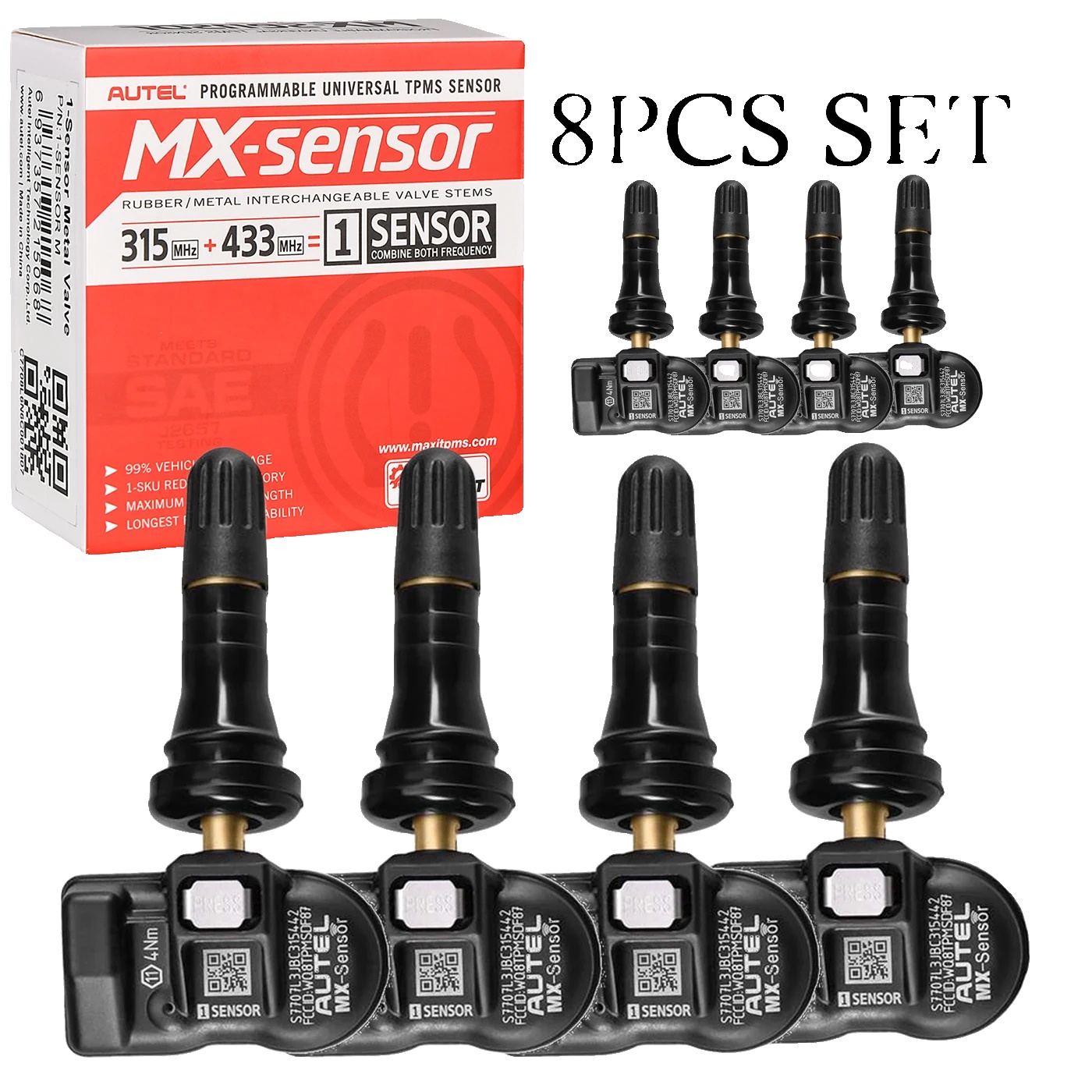Tpms-sensor, Kompatibel Mit 315 Mhz Und 433 Mhz, Einfache Installation, 8er-pack Gummisensoren