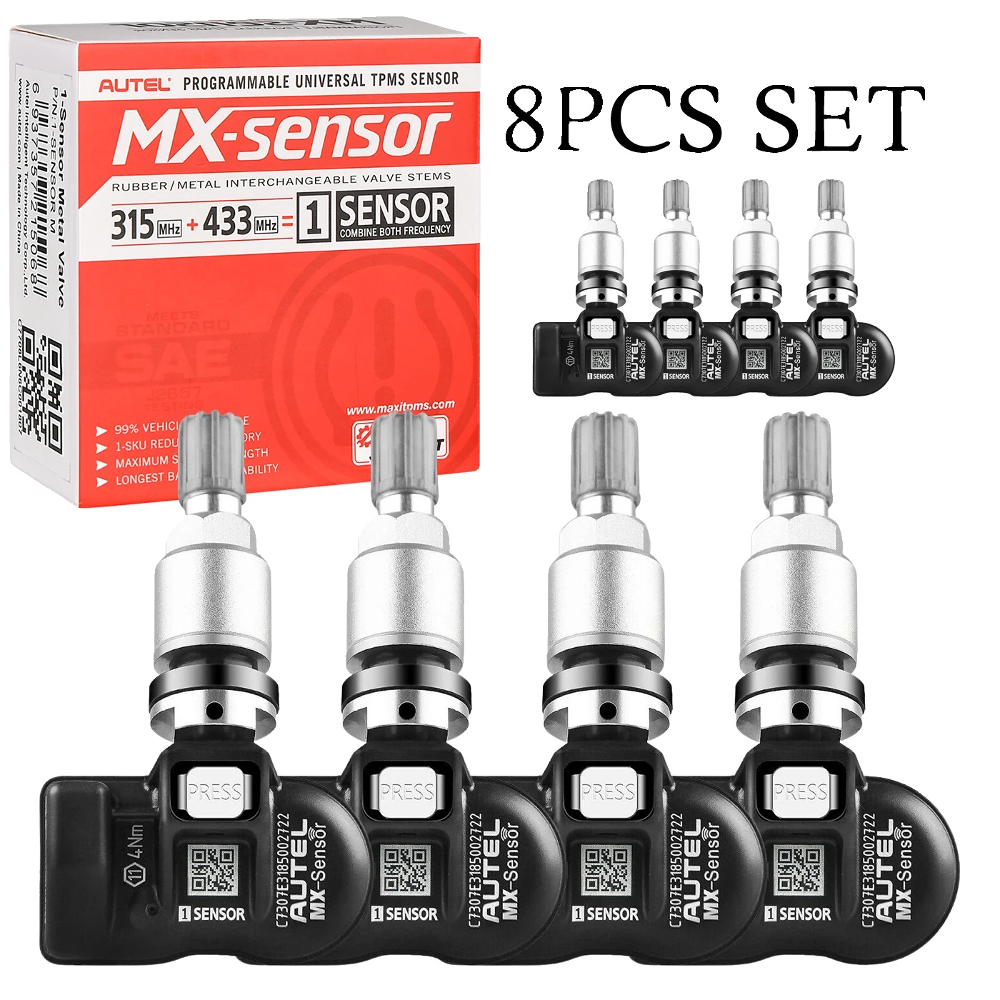 Tpms-sensor, Kompatibel Mit 315 Mhz Und 433 Mhz, Einfache Installation, 8-teiliger Metallsensor