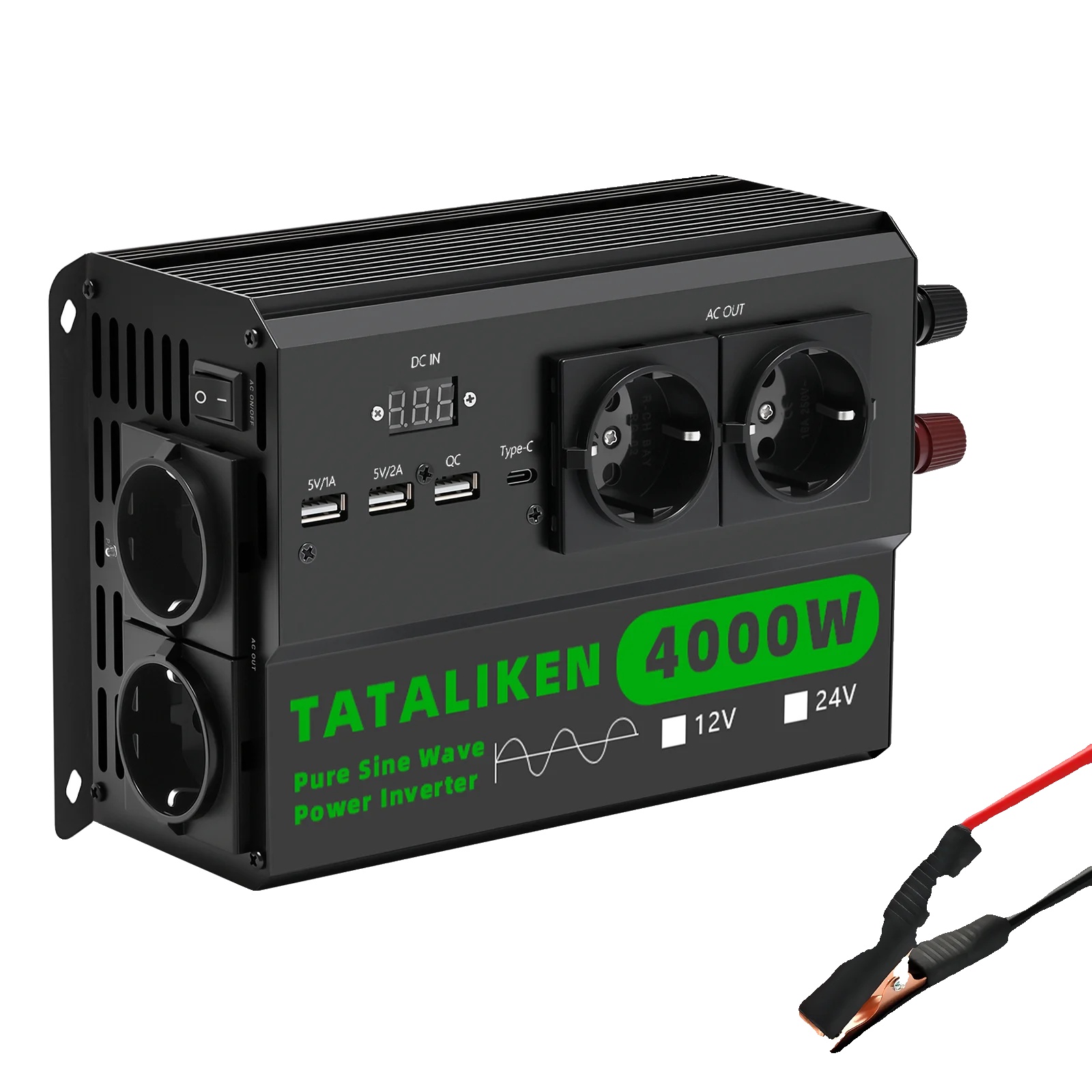 Usv, 4 Europäische Steckdosen, Led-voltmeter, 12 V, 4000 W, 220 V Eu – Schwarz