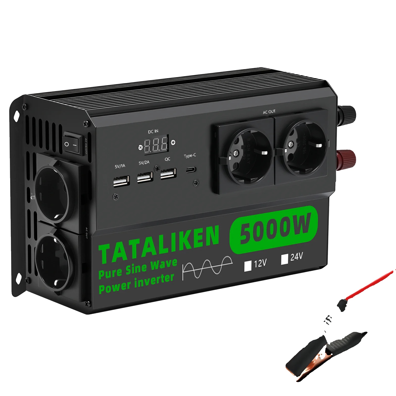 Usv, 4 Europäische Steckdosen, Led-voltmeter, 12 V, 5000 W, 220 V Eu – Schwarz