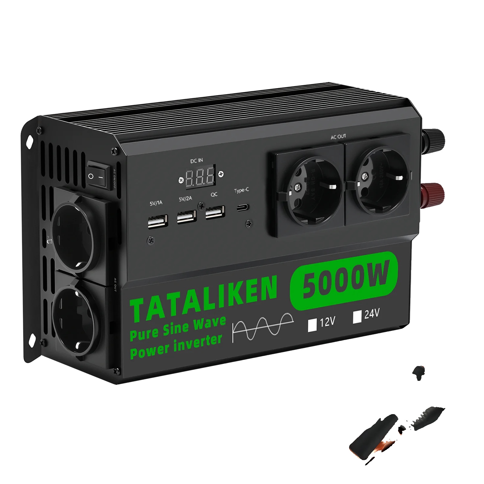 Usv, 4 Europäische Steckdosen, Led-voltmeter, 24 V, 5000 W, 220 V Eu – Schwarz