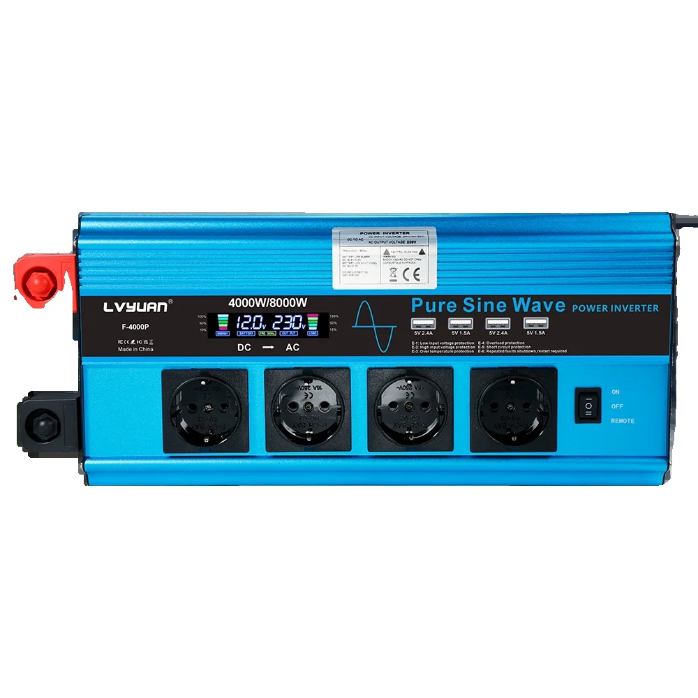 Wechselrichter, Reine Sinuswelle, Hoher Wirkungsgrad, 8000 W Spitzenleistung, Europa, Dc 12 V, Ac 220–240 V