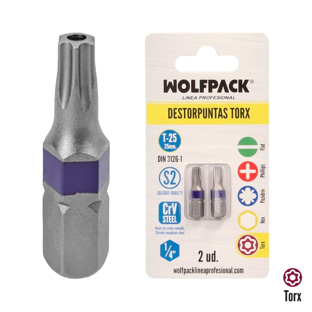 Manipulationssichere Torx 25-Schraubendreher-Bits (2 Stück). S2 Chrom-Vanadium-Stahl