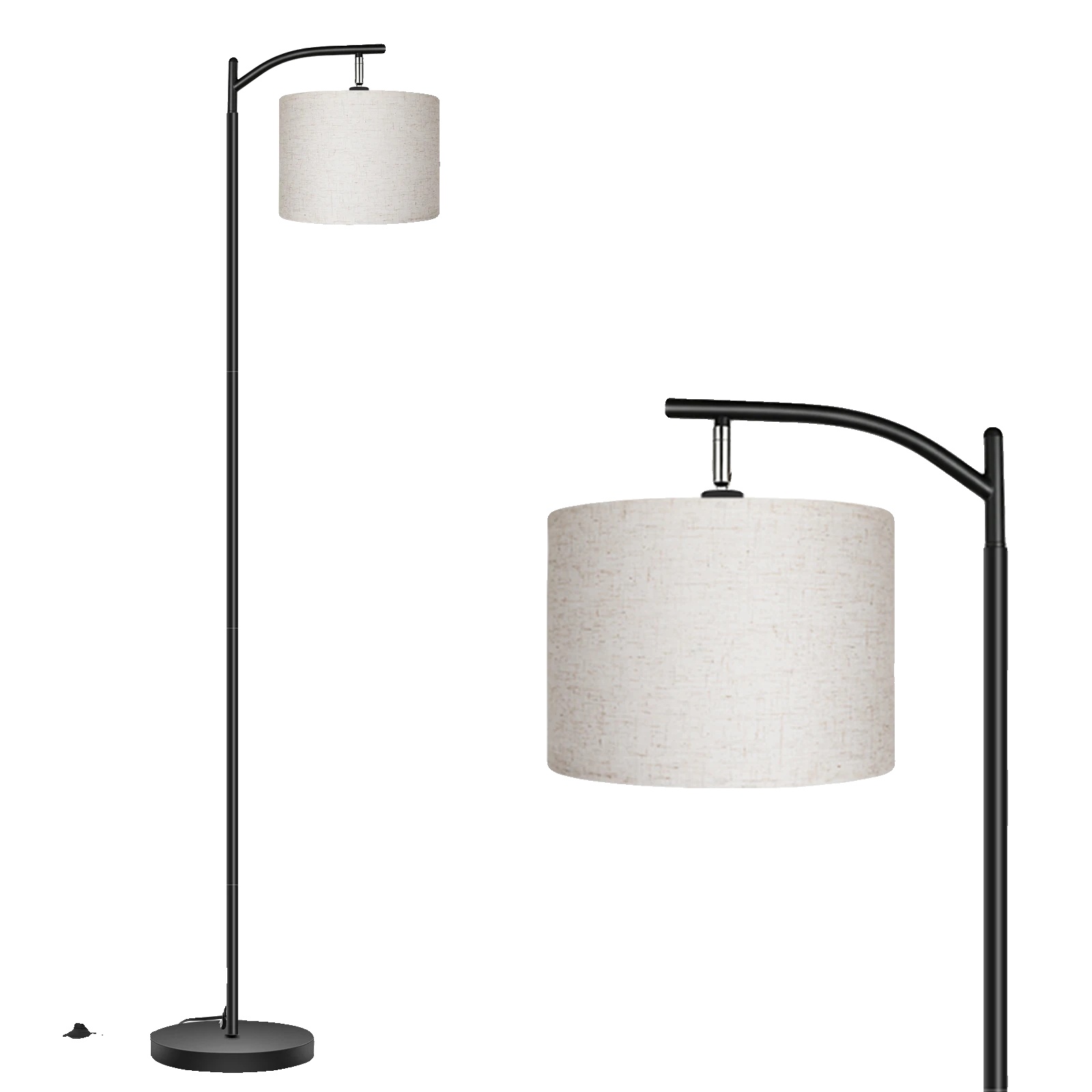 Stehlampe, Verstellbarer Schirm, Fußschalter Inklusive, Beige, Schwarz