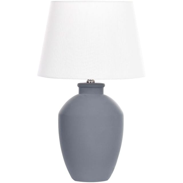 Tischlampe Grau und Weiß Keramik Vasenform 55 cm Stoffschirm Trommelform Empireform Kabel mit Schalter Modern Skandi Schlaf- u. Wohnzimmer