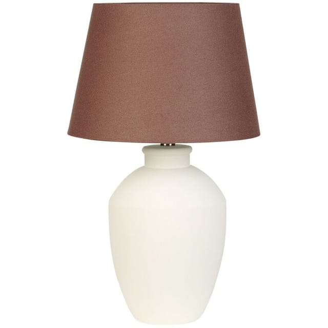 Tischlampe Cremeweiß und Braun Keramik Vasenform 55 cm Stoffschirm Trommelform Empire Kabel mit Schalter Modern Skandi Schlaf- u. Wohnzimmer