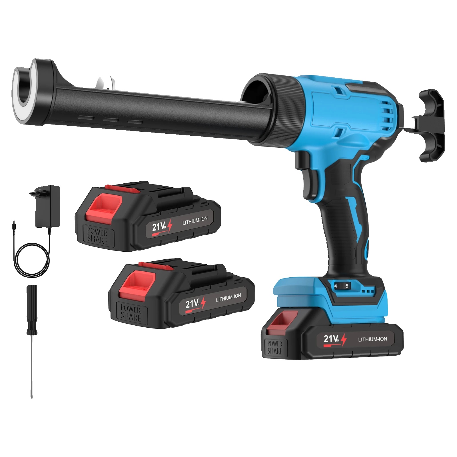 Elektrische Kartuschenpistole, 6 Geschwindigkeitsstufen Einstellbar, Led-licht, Blau + 2 Batterien
