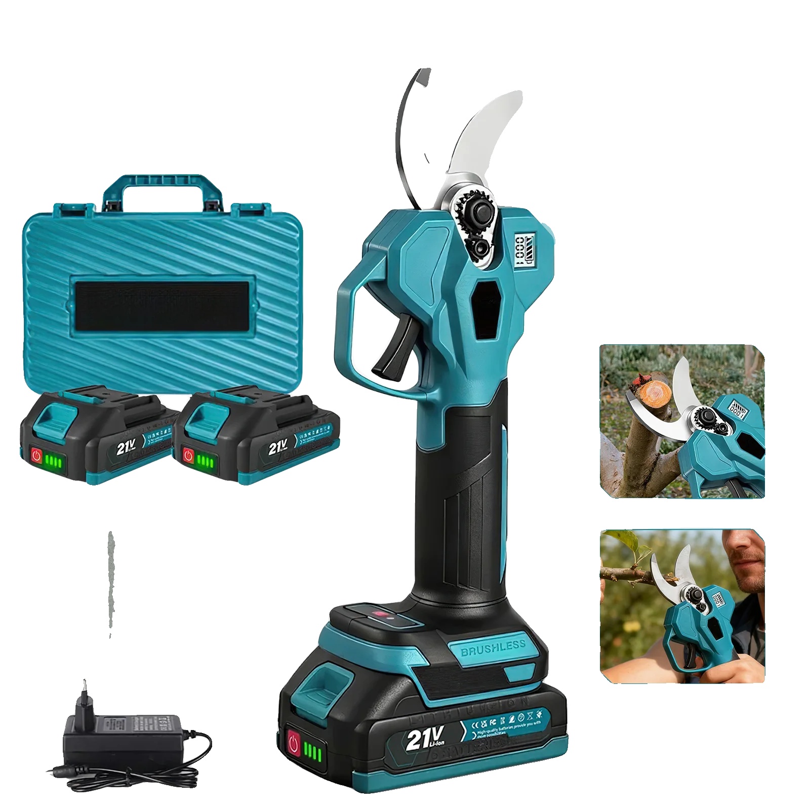 Elektrische Gartenschere, Bürstenloser Motor, Led-anzeige, Blau