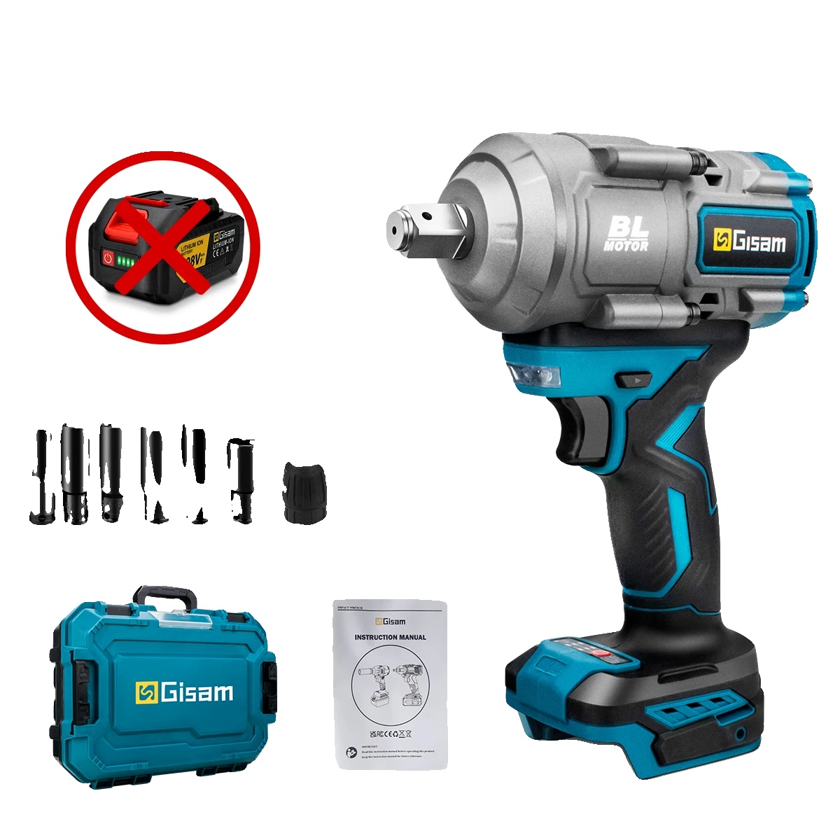 Schlagschrauber, Hohes Drehmoment 2000 Nm, Bürstenloser Motor, Ohne Akku, Ohne Netzstecker