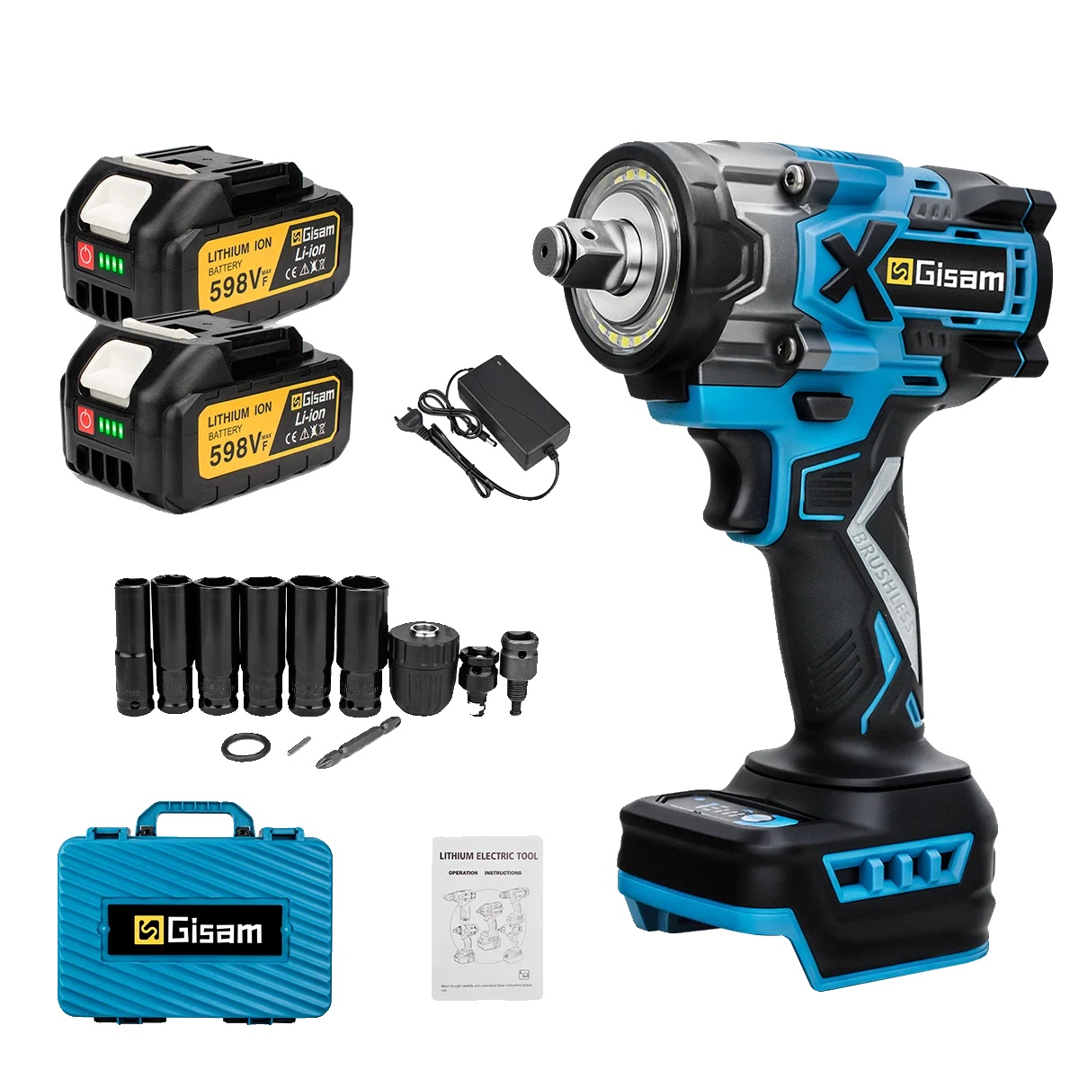 Schlagschrauber, 900 Nm Drehmoment, Bürstenloser Motor, 2 Akkus, Kunststoffkoffer