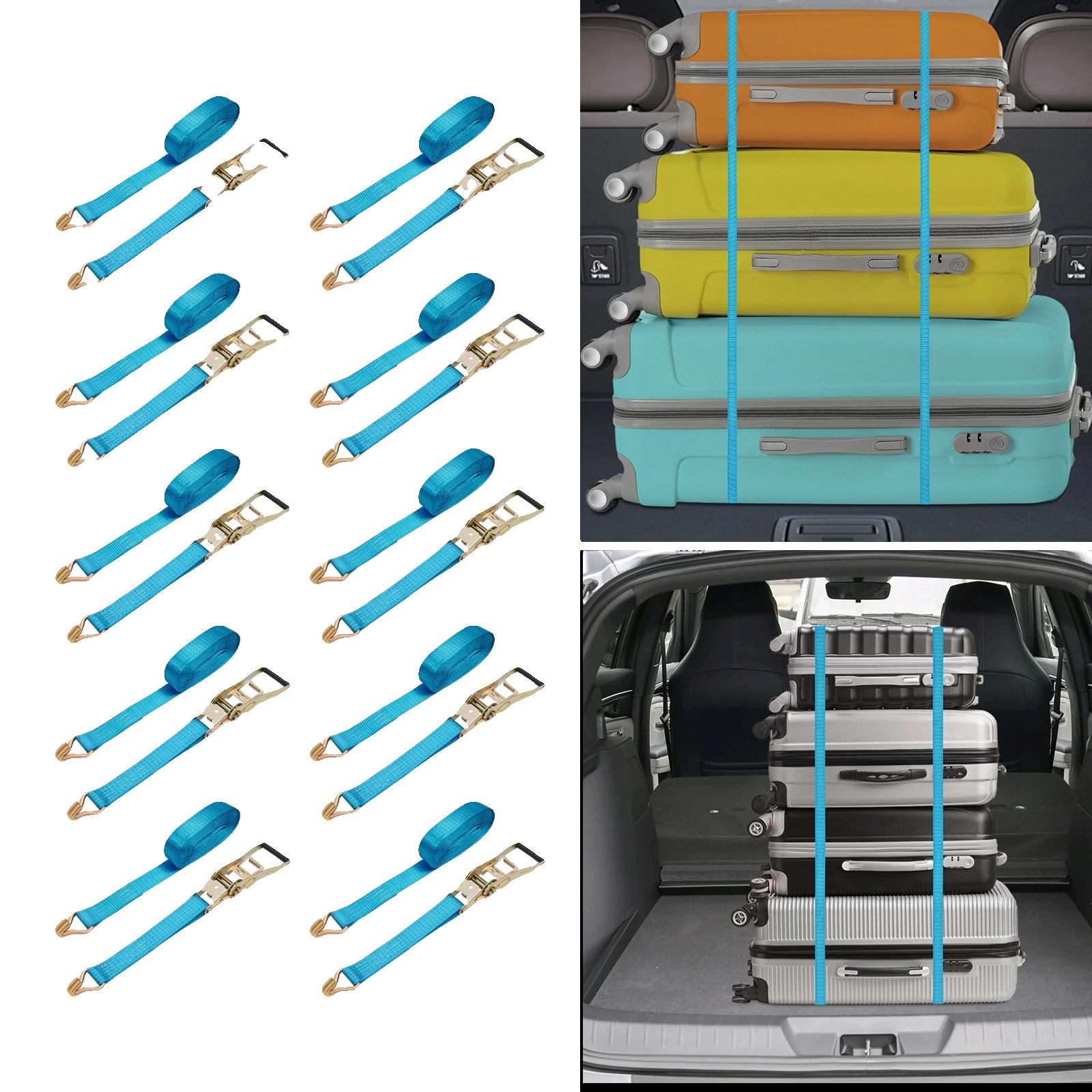 Verladegurte, Polyester, 5 Cm Breit, 10 Stück, Tragfähigkeit 2500 Kg, Blau