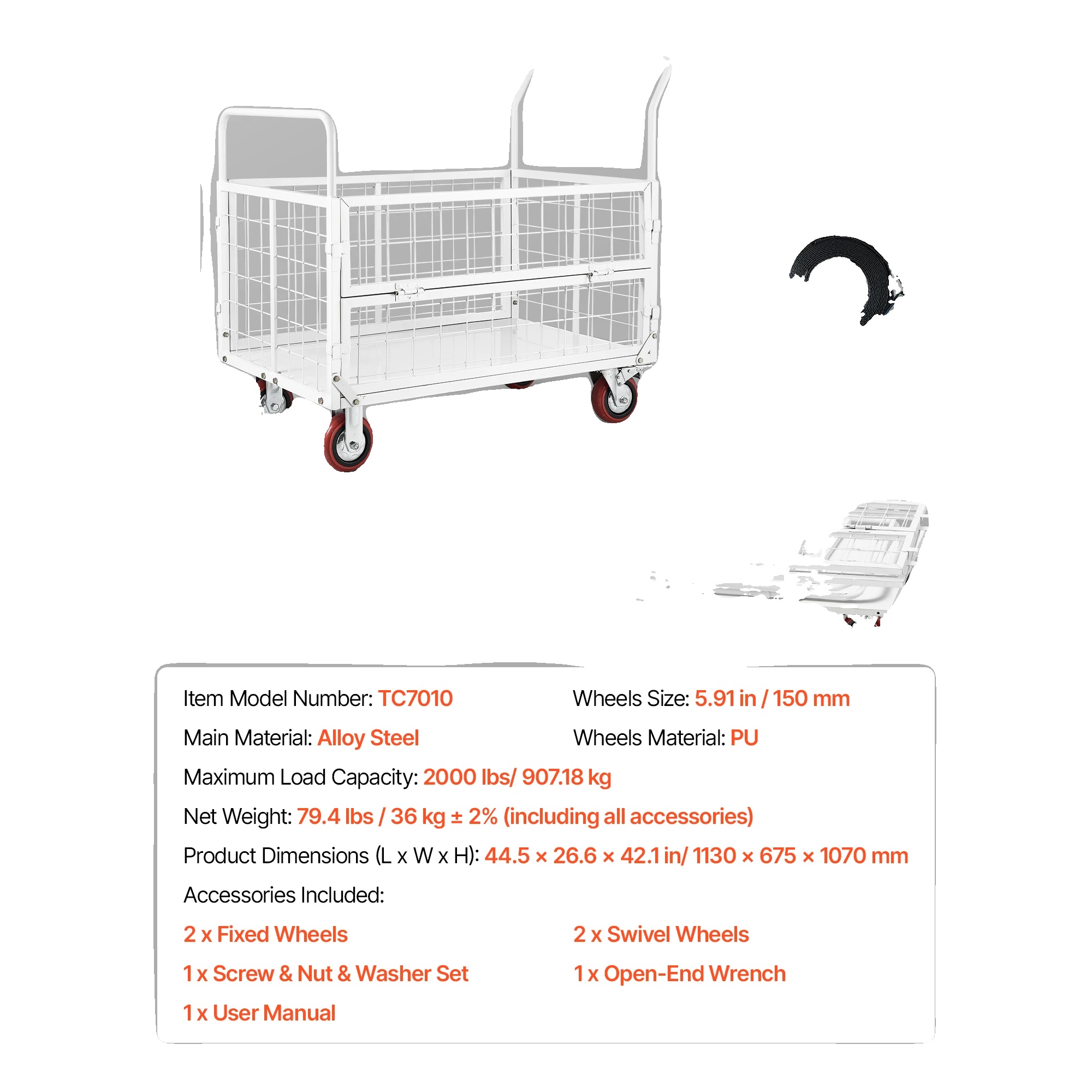 Plattformwagen, Tragkraft 2000 Lb, Vielseitiges Design, 2000 Lbs