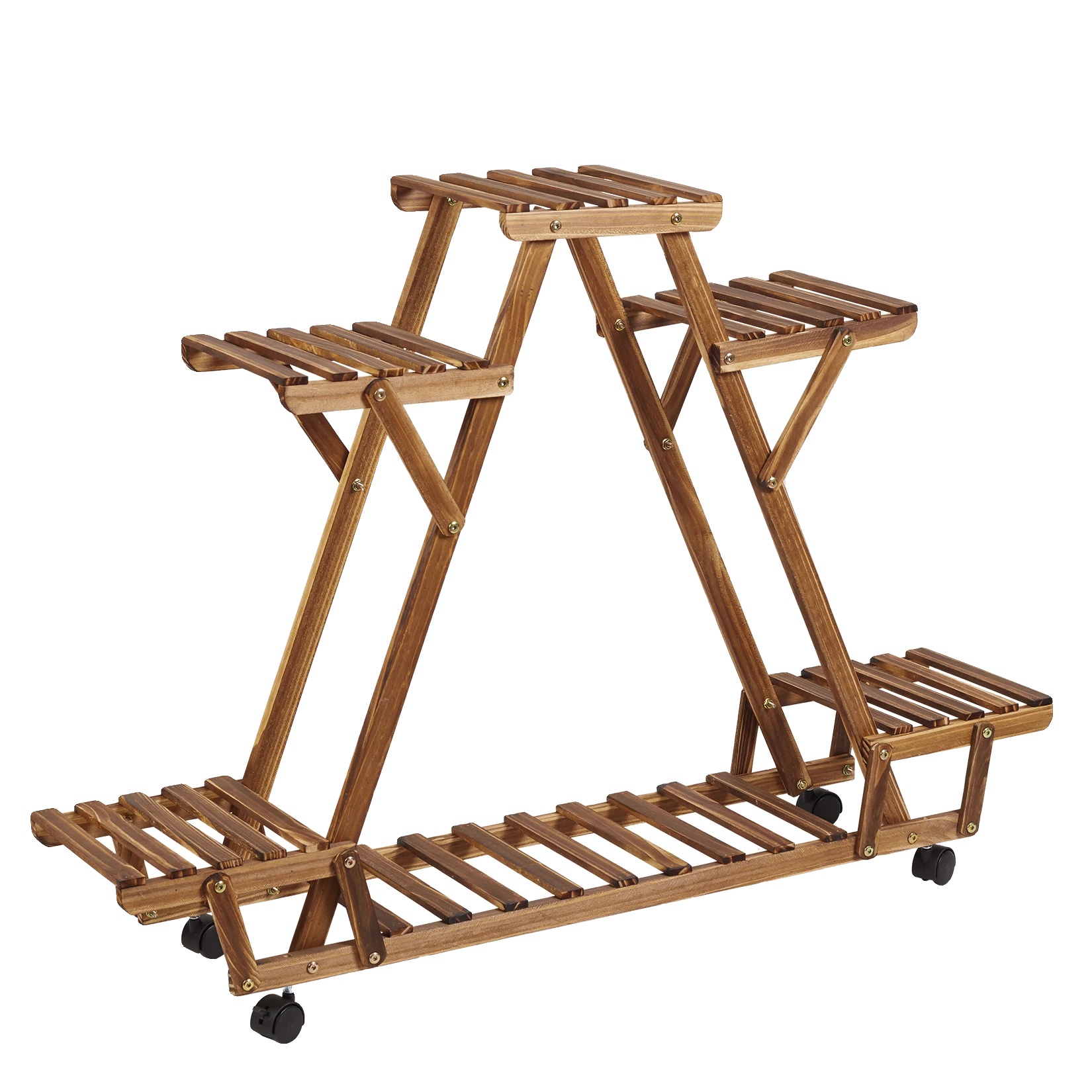 Pflanzenständer, 6-stufig, Platzsparende Dreiecksform, Braun