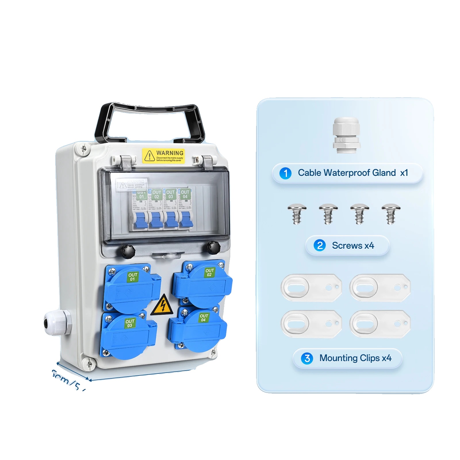 Stromverteiler, 4 Steckdosen, Ip54 Wasserdicht, Dunkelgrau