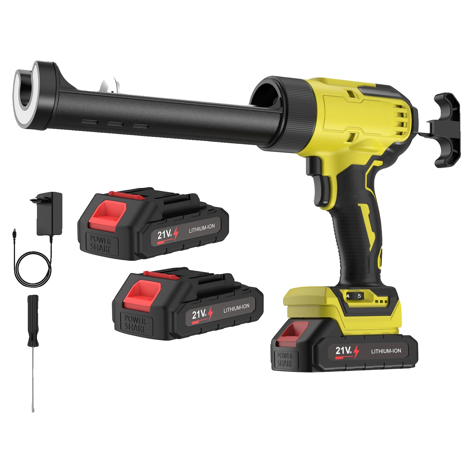 Elektrische Kartuschenpistole, 6 Geschwindigkeitsstufen Einstellbar, Led-licht, Gelb + 2 Batterien