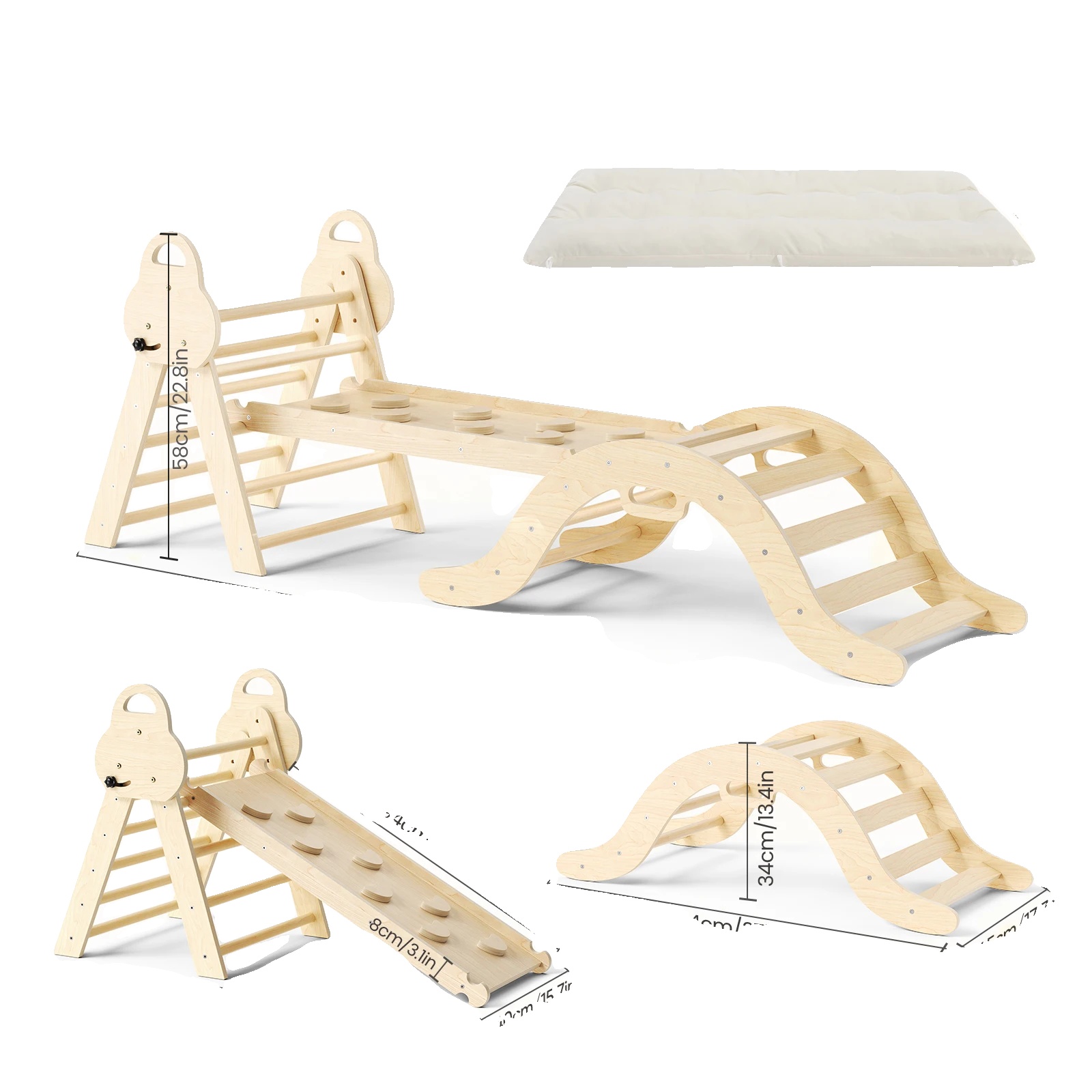 Kinderspielbereich, 7-in-1-kletterset, Verstellbare Rutsche, Gelb