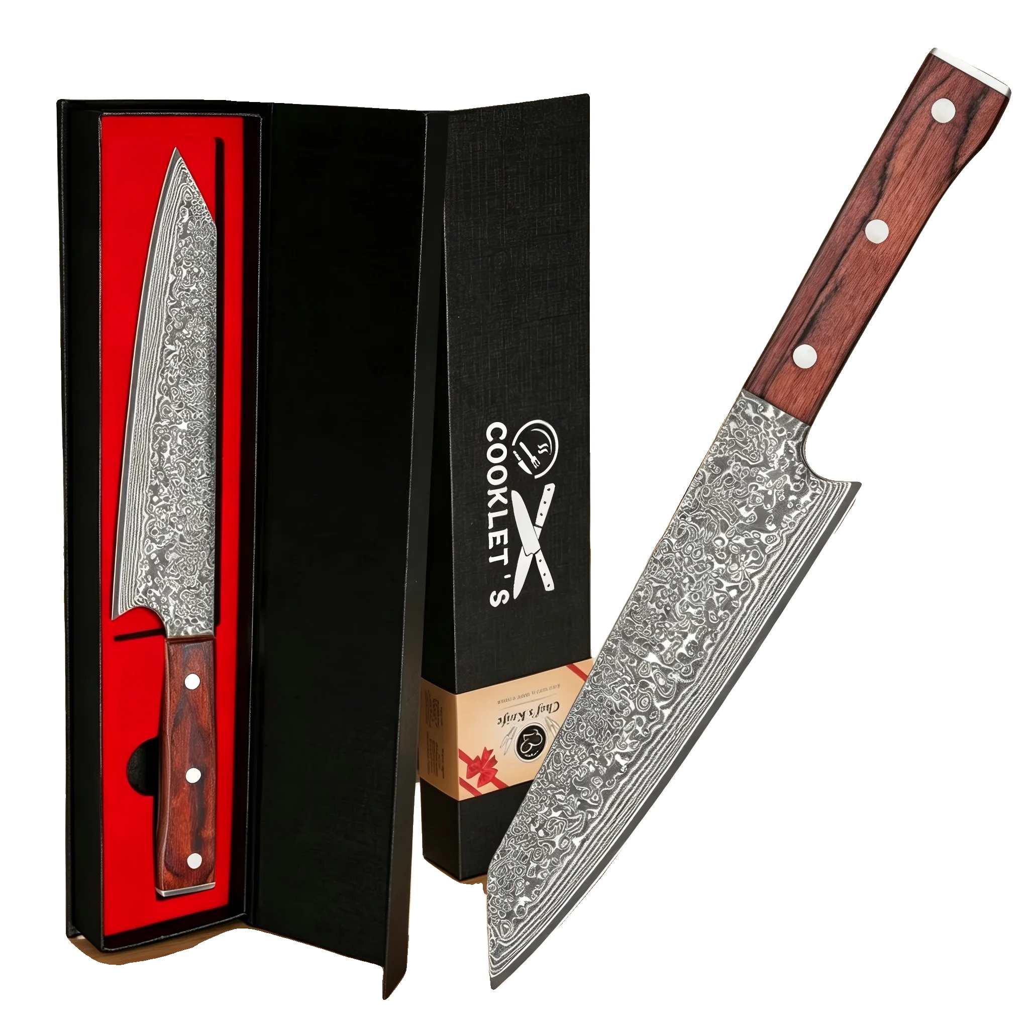Küchenmesser, Damaszenerstahl, Vg10-kern, 20 Cm Klingenlänge, Ergonomischer Holzgriff, Lfgb-zertifiziert