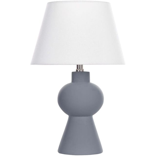 Tischlampe Grau und Weiß Keramik Vasenform 48 cm Stoffschirm Trommelform Empireform Kabel mit Schalter Modern Skandi Schlaf- u. Wohnzimmer