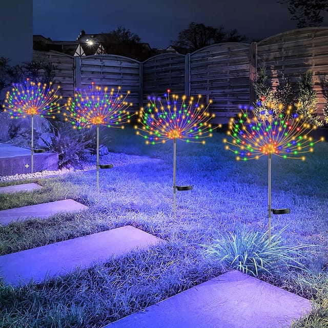 4er-pack Solar-feuerwerkslichter, 120 Leds, 40 Kupferdrähte, Solarbetriebene Feuerwerkslichter Für Wege, Hinterhof, Hof, Weihnachtsdekoration (bunt)