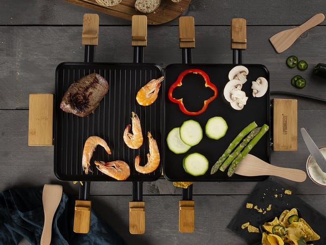 Princess - raclette Bambus Tischgrill pure mit Pfännchen Ablage, 8 Personen, 1300 Watt