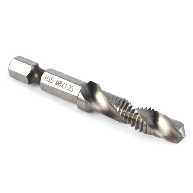 M8-Kombinationsbohrer-Gewindebohrer, HSS-Sechskant, metrisch, Entgrat- und Senker-Bit-Set, metrisch, 1/4 Zoll Werkzeugteil, Gewindebohrer