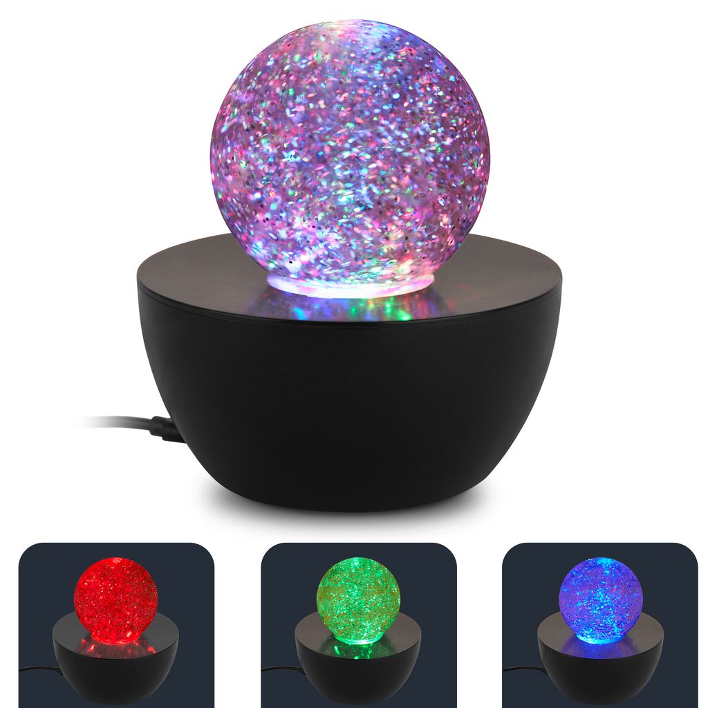 Briloner Rgb Tischlampe Mit Glitzerkugel Ø12x13,5 Cm 0,6w Automatischer Farbwechsel Schwarz - Nachtlicht Kinderzimmer Dekolampe Wohnzimmer