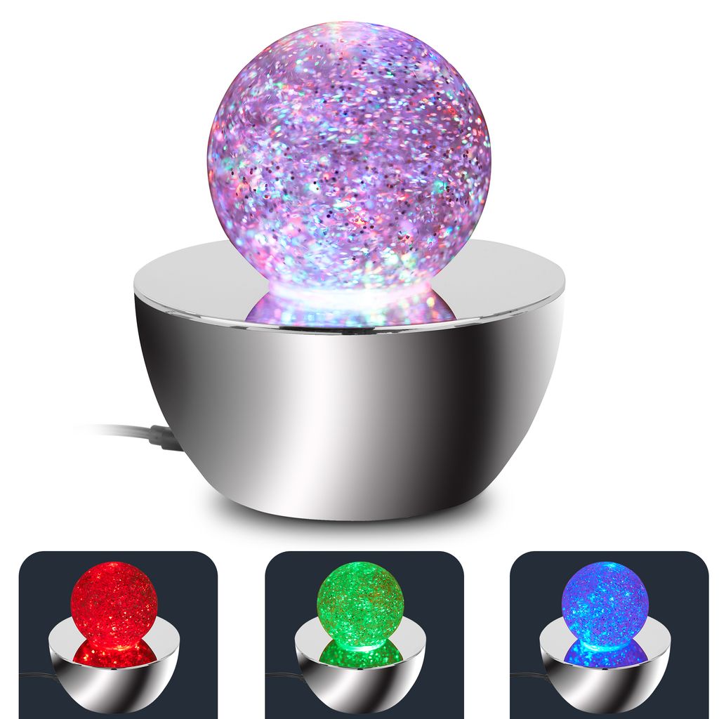 Briloner Rgb Tischlampe Mit Glitzerkugel Ø12x13,5 Cm 0,6w Automatischer Farbwechsel Chroom - Nachtlicht Kinderzimmer Dekolampe Wohnzimmer