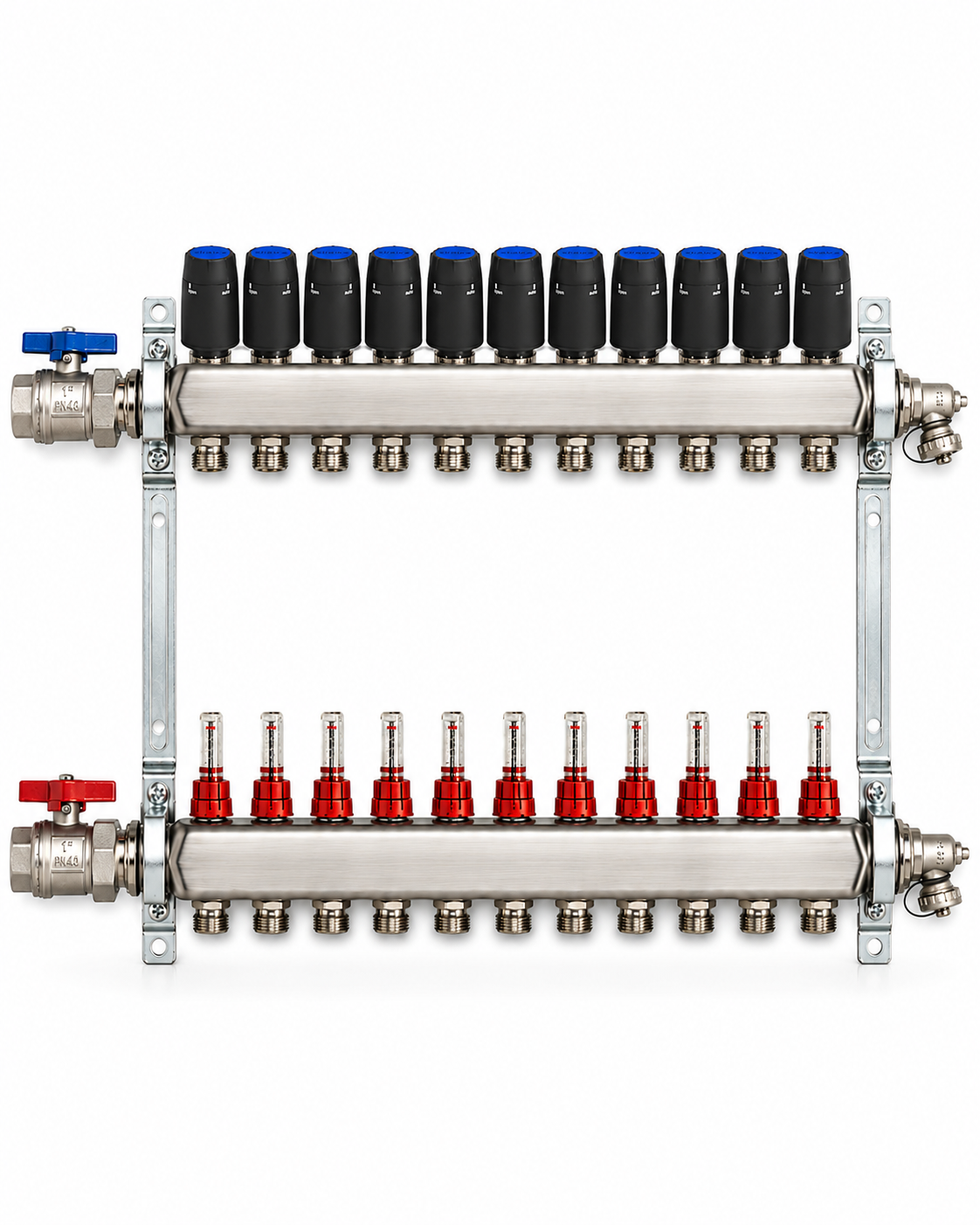 Badfabrik24 Eco Heizkreisverteiler Edelstahl Für 11 Heizkreise Mit 11 Stück Strawa Strawatherm Stellantrieb 230 V Stromlos Geschlossen