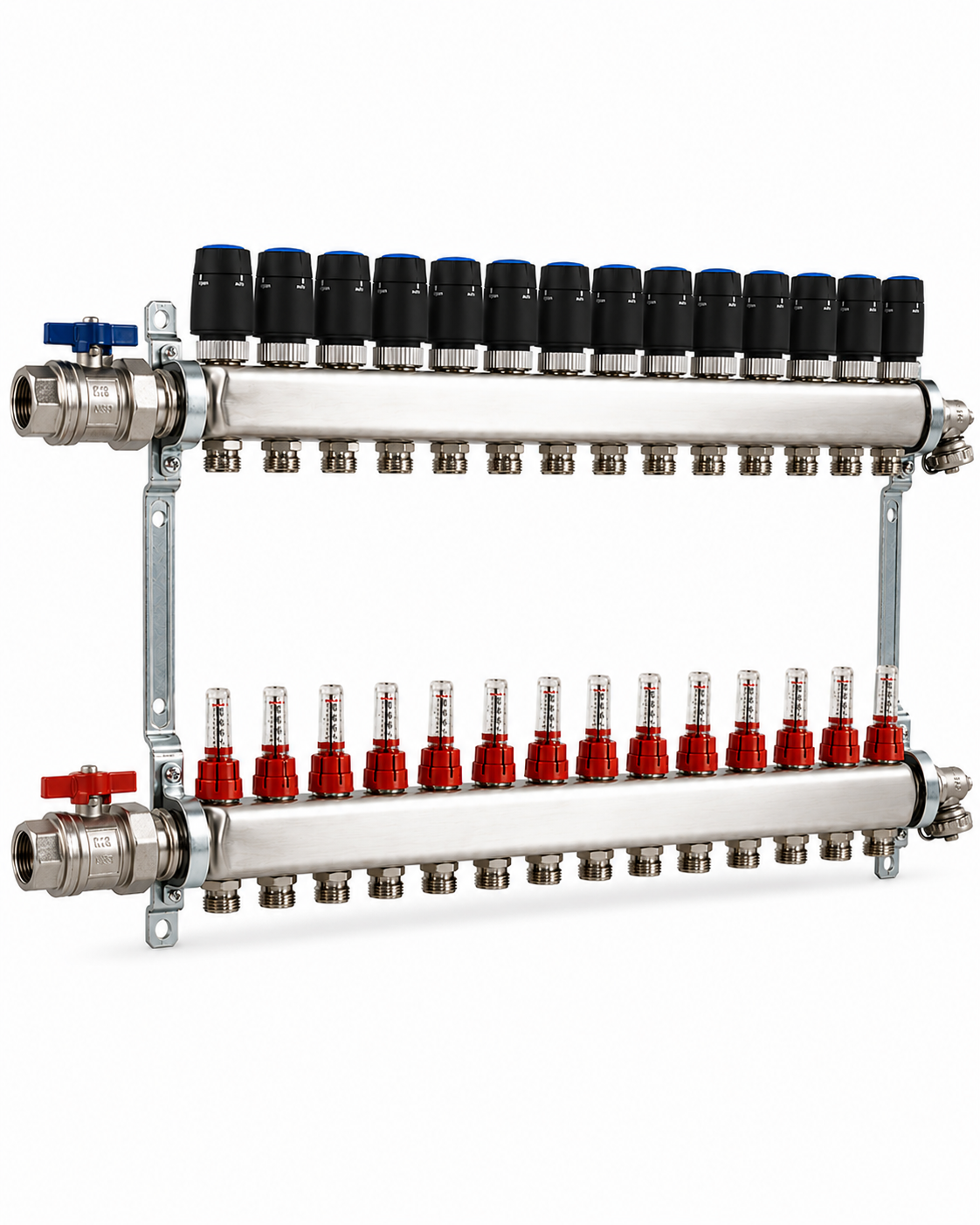 Badfabrik24 Eco Heizkreisverteiler Edelstahl Für 13 Heizkreise Mit 13 Stück Strawa Strawatherm Stellantrieb 230 V Stromlos Geschlossen