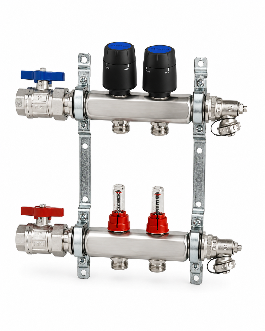 Badfabrik24 Eco Heizkreisverteiler Edelstahl Für 2 Heizkreise Mit 2 Stück Strawa Strawatherm Stellantrieb 230 V Stromlos Geschlossen