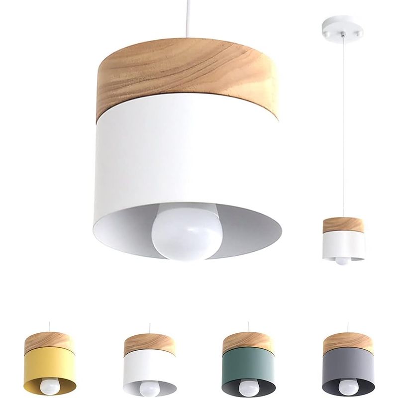 Moderne Led-pendelleuchte Für Wohnzimmer, Küche Und Schlafzimmer – Industriestil – Aus Eisen Und Holz (weiß)
