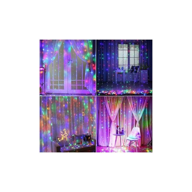 Lichterkette Für Vorhänge, 6 X 3 M, 600 Leds, 8 Beleuchtungsmodi, Ip44 Wasserdicht, Fensterdekoration Für Weihnachten, Hochzeiten, Geburtstage, Zuhause, Terrasse (mehrfarbig)