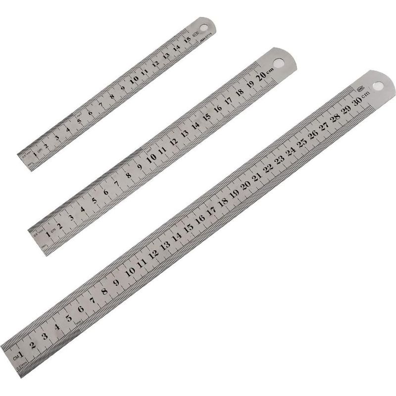 3-teiliges Lineal Aus Edelstahl, 15 Cm, 20 Cm, 30 Cm, Doppelseitig, Mit Metrischem Und Imperialem System Für Zeichenmessungen