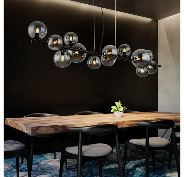 Led Pendelleuchte Esszimmerlampe Hängelampe Wohnzimmerleuchte, Metall schwarz Glas rauchfarben, Höhenverstellbar 13 Flammig G9, 3,5W 350lm 3000K