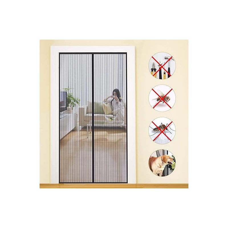 Magnetische Moskitonetztür, Fiberglas, Feuerfest, Feinmaschig, Fliegen- Und Insektenschutzgitter, Mit Aufbewahrungsschloss, Automatischer Schließung (schwarz 80x210cm)