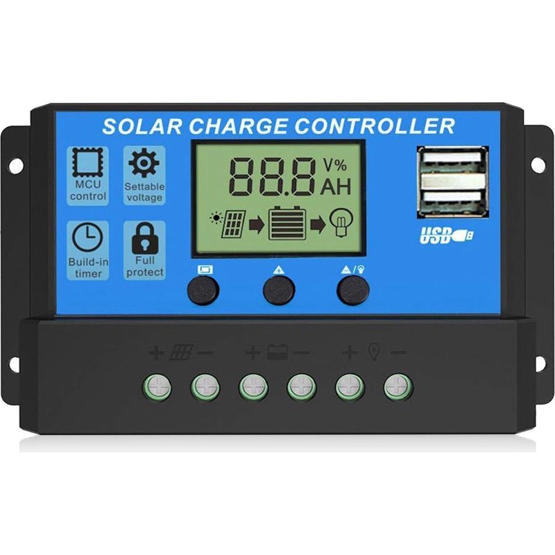 10-a-solarladeregler, 12-v-/24-v-solarpanel-laderegler, Multifunktionales, Verstellbares Lcd-display Mit Zwei Usb-anschlüssen, Timer, Pwm-anpassung, Automatische Anpassung