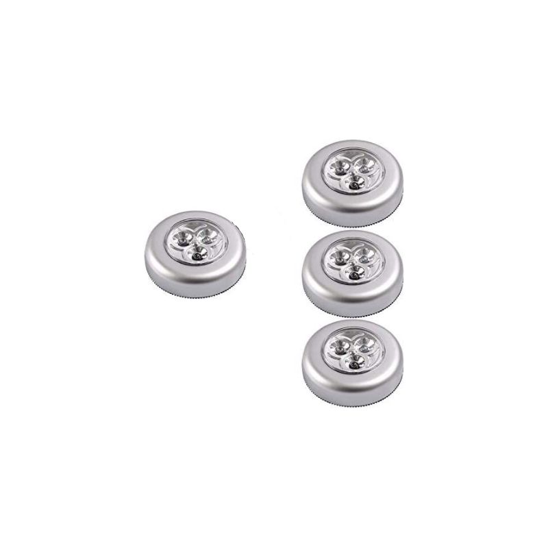Nachtlichter, 4er-set Led-spots, Selbstklebend, Zusätzliche Beleuchtung, Betrieb Mit 3 Batterien, Für Kleiderschrank/regal/eingangsbereich/küche/flur – Silber