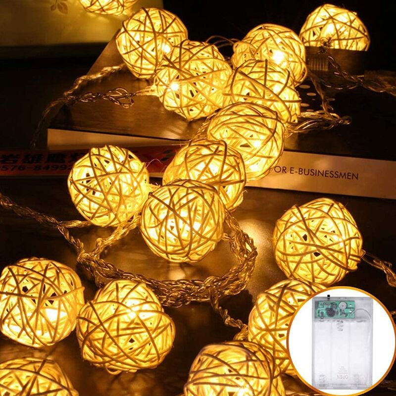 Led-lichterkette Mit Rattankugeln, 5 M, 40 Leds, Batteriebetrieben, Wasserdicht (ip44), Für Weihnachtsdekoration Im Garten, Auf Hochzeiten Und In Innenräumen