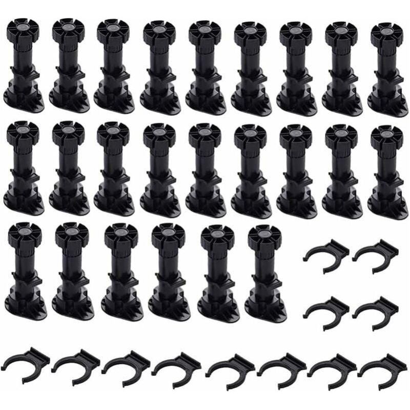 24 Stück Kunststoff-schrankfüße, Verstellbare Möbelfüße, Schwarze Kunststoff-möbelfüße, Küchenmöbel, Kleiderschrank Und Sofa (80 Mm–100 Mm)