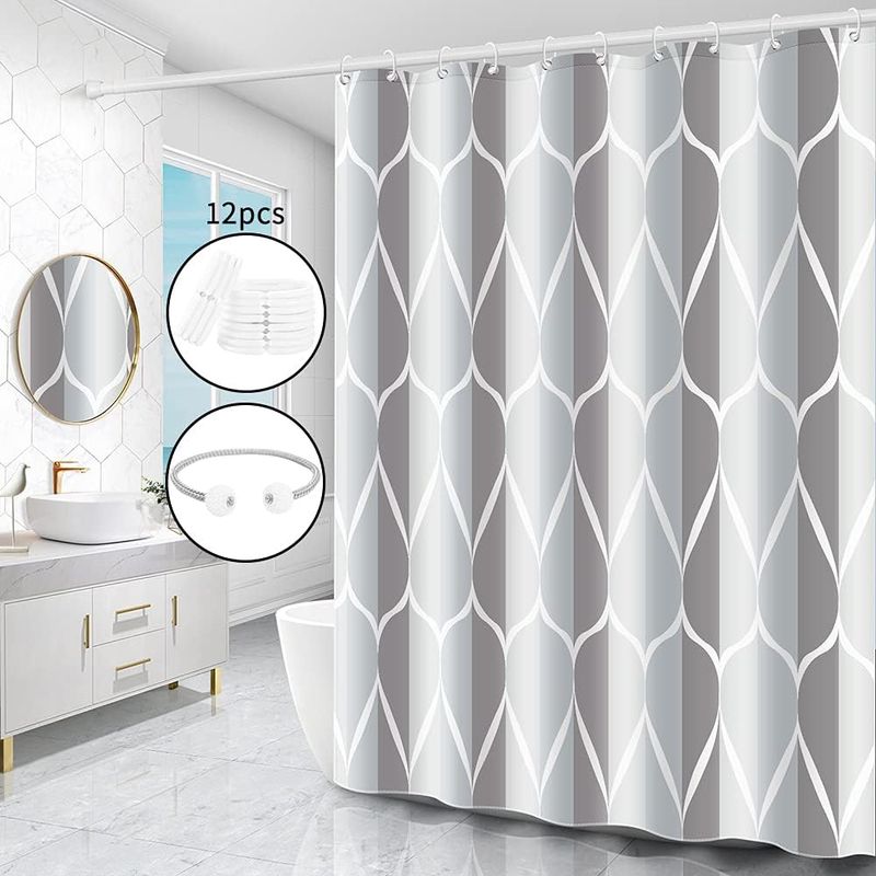 Duschvorhang, Waschbar, Antibakteriell, Schimmelresistent, Wasserdicht, Polyester Mit 12 Ringen (grau, B 300 X H 200 Cm)