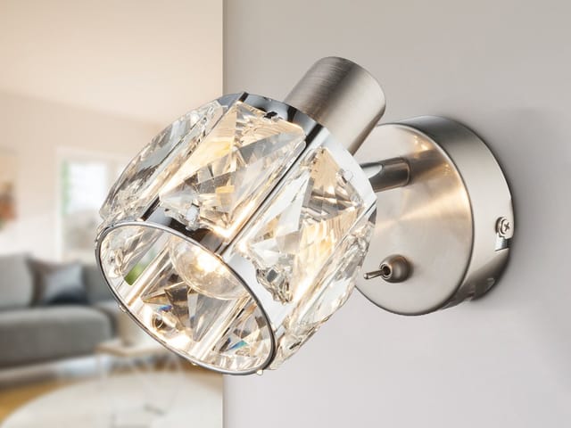 Meinewunschleuchte - led Wandstrahler mit Schalter & Glaskristallen Silber matt, Breite 9cm