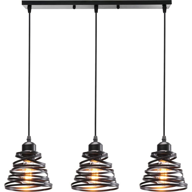 3-flammige Retro-pendelleuchte Im Vintage-stil Mit Spiralförmigem Kaskadendesign, Metall, E27-fassung, Industrie-stil, 15 Cm (3-flammig, Schwarz)