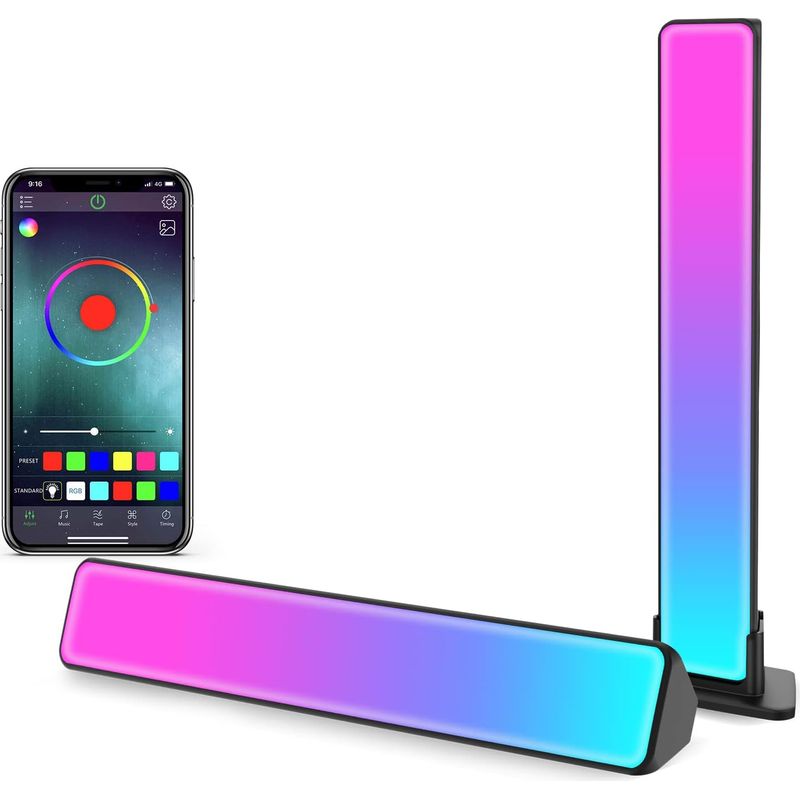Intelligente Led-lampe, 2er-set Rgb-schreibtischlampen Mit 19 Lichteffekten Und Musik, Gaming-lampe, Ambientelicht, Smart Flow Light Bar Für Tv, Pc, Schlafzimmerdekoration (farbig)