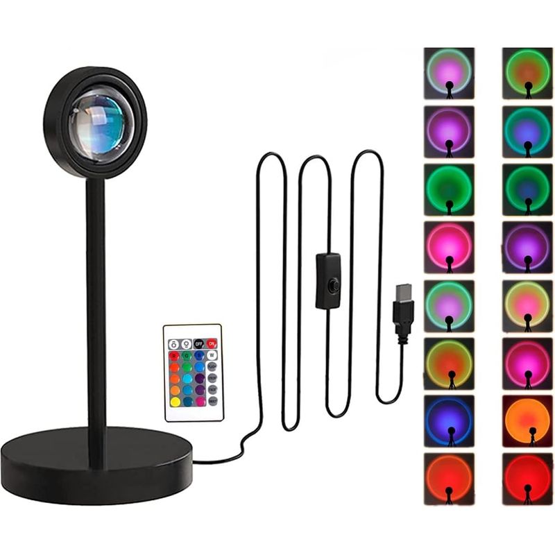 Led-sonnenuntergangslampe, 6er-set, 16-farben-projektionslampen Mit Fernbedienung, Usb-360°-dreh-nachttischlampe, Geeignet