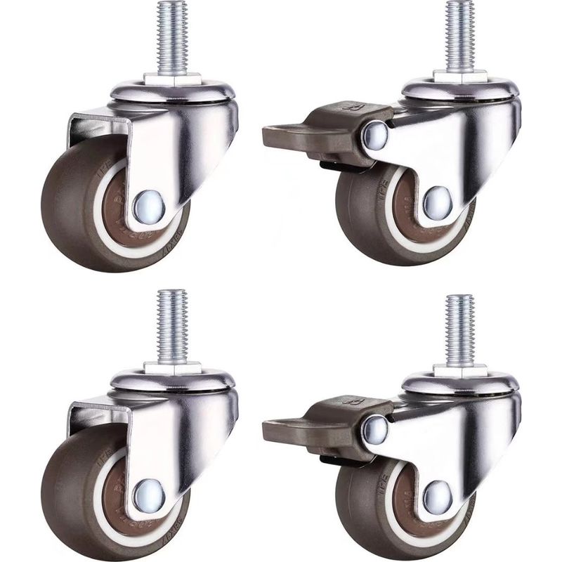 Set Mit 4 Kleinen Möbelrollen - 38 Mm - Weicher Tpe-gummi (2 Stück Mit Bremse) (38 Mm)