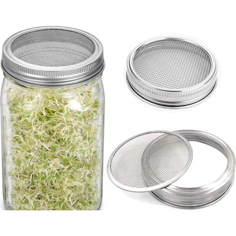 Set Mit 2 Edelstahl-keimdeckeln Mit Großer Öffnung Für Einmachgläser, Zum Keimen Von Bio-samen Zu Hause Oder In Der Küche. Groofo