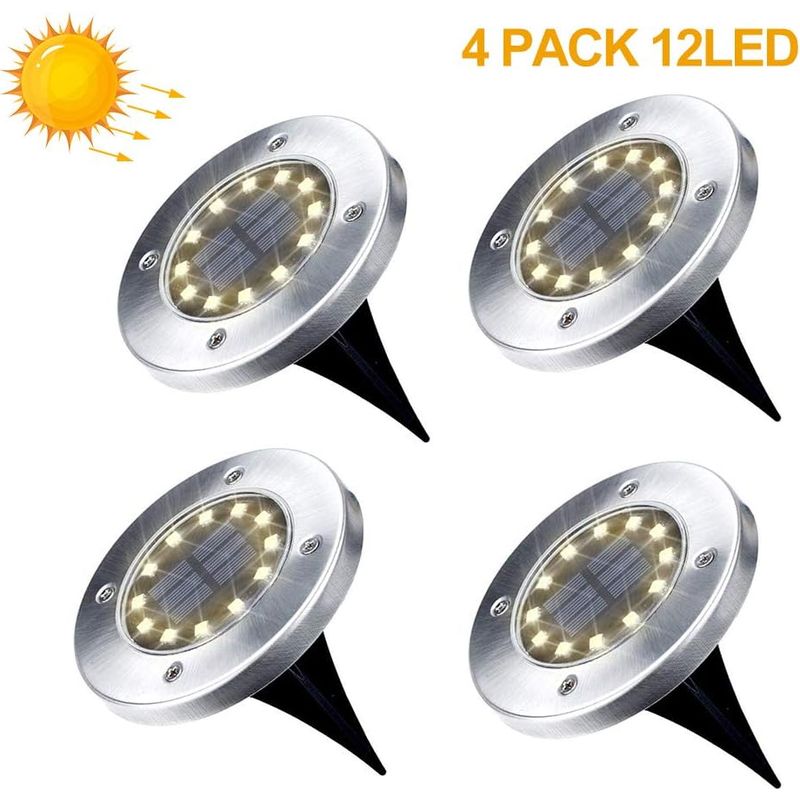 4er-set Solar-gartenleuchten, 12 Led-solar-bodenleuchten, Warmweiße Außenleuchten, Ip65 Wasserdichte Landschaftsbeleuchtung Für Hof, Einfahrt Und Rasen