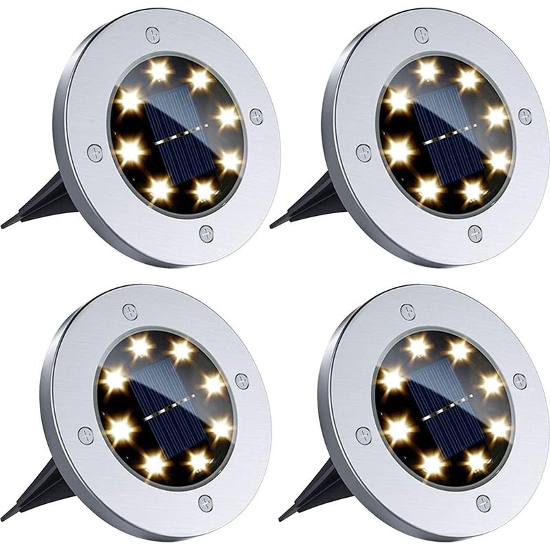 Set Mit 4 Wasserdichten 12-led-solar-bodenleuchten Für Den Außenbereich, Landschaftsbau, Rasenflächen, Terrassen, Gehwege, Patios (warmweiß)