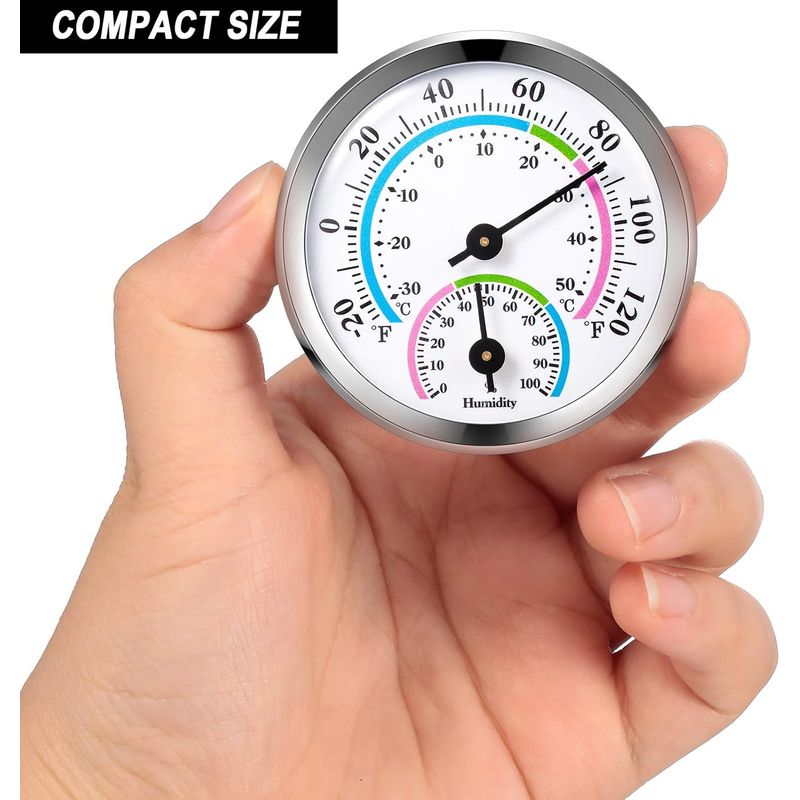 Mini-thermometer Und Hygrometer (silber, Mini, 2-in-1, Analog) Für Den Innenbereich, Temperatur- Und Feuchtigkeitsmesser Für Zimmer, Außenbereich Und Büro, Mechanisches Display, Keine Batterien Erford