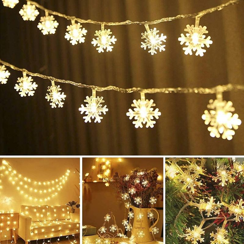 10 M Lange Lichterkette Mit Schneeflockenmotiv, 80 Leds, Batteriebetrieben, Wasserdicht, Warmweiß, Für Drinnen Und Draußen, Ideal Für Weihnachten, Hochzeiten Und Gartenpartys